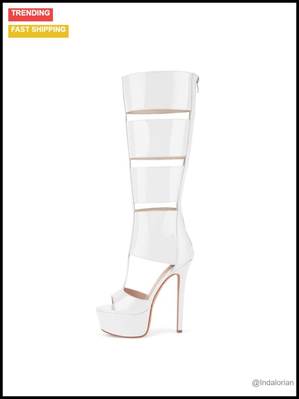 Women's Gladiator Knee High Stiletto Heels Platform Peep Toe Faux Leather